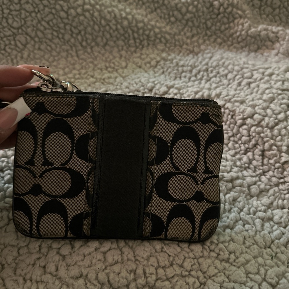 Coach Black and Tan Monogram Coin Purse